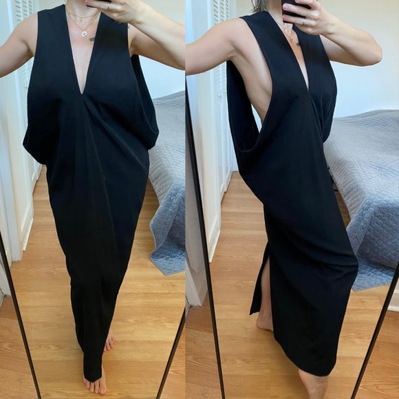 Black deep V neck maxi dress with open low back, unusual long party event dress - Picture 5 of 6